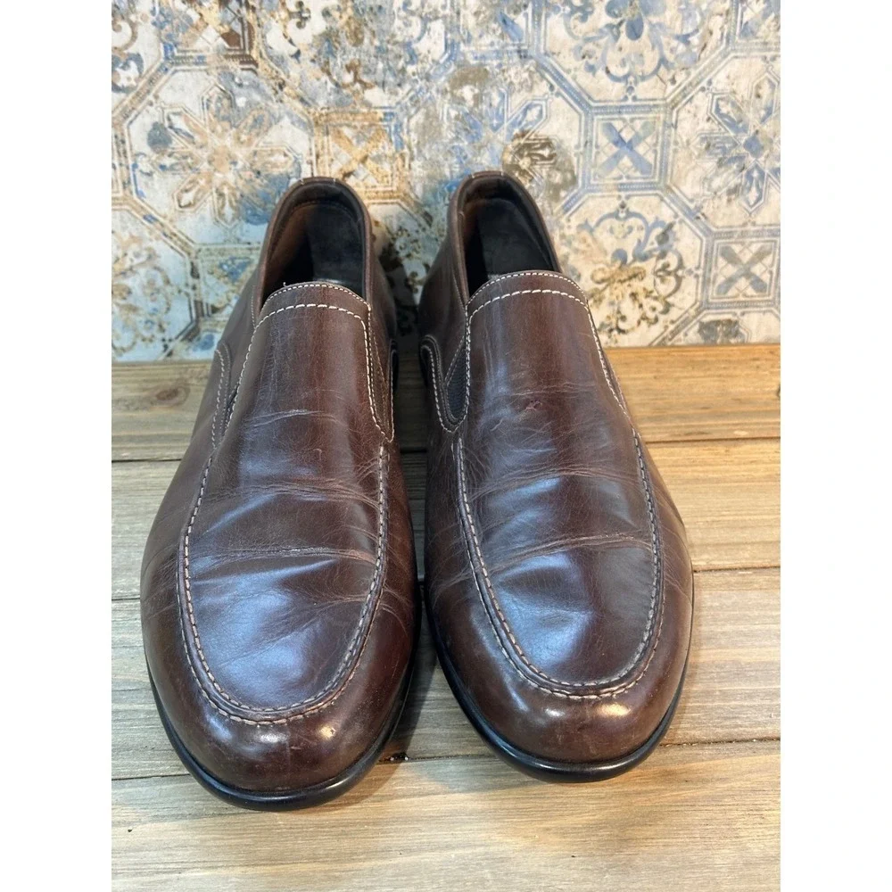Santoni Loafers Leather Slip On Mens 9.5 Brown Good - Picture 3 of 9